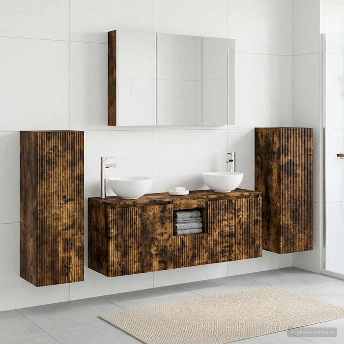 Set de mobilier pentru baie 6 pcs Stejar fumuriu WALTI