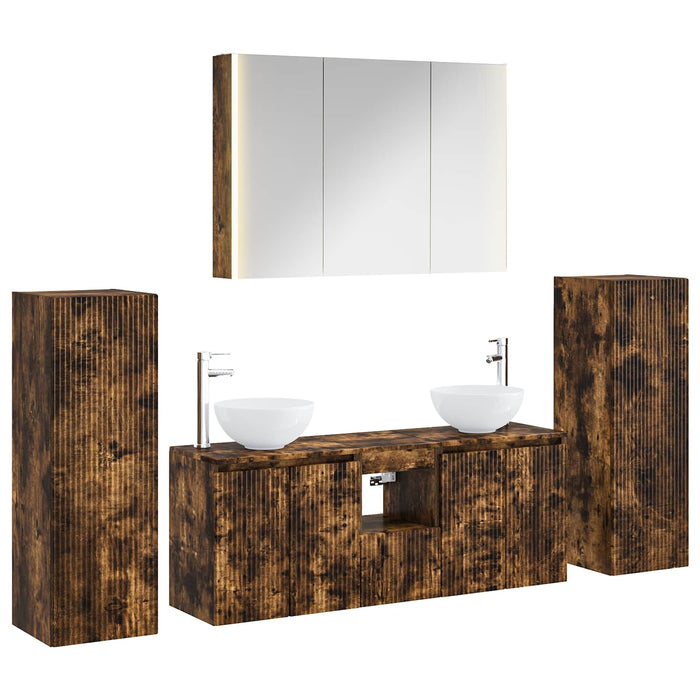 Set de mobilier pentru baie 6 pcs Stejar fumuriu WALTI