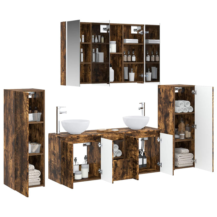Set de mobilier pentru baie 6 pcs Stejar fumuriu WALTI