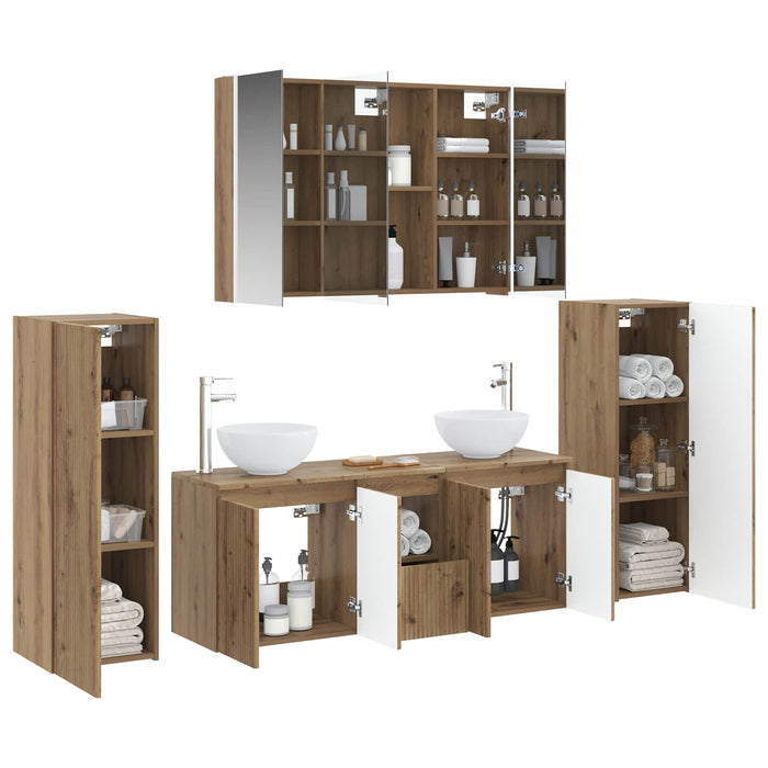 Set de mobilier pentru baie 6 pcs Stejar Artizanal WALTI