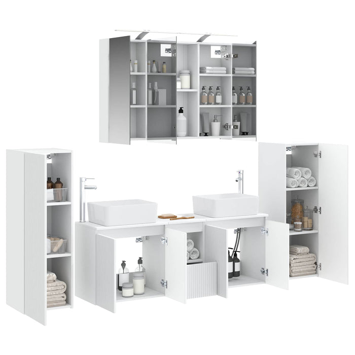 Set de mobilier pentru baie 6 pcs Alb Lemn prelucrat și sticlă WALTI