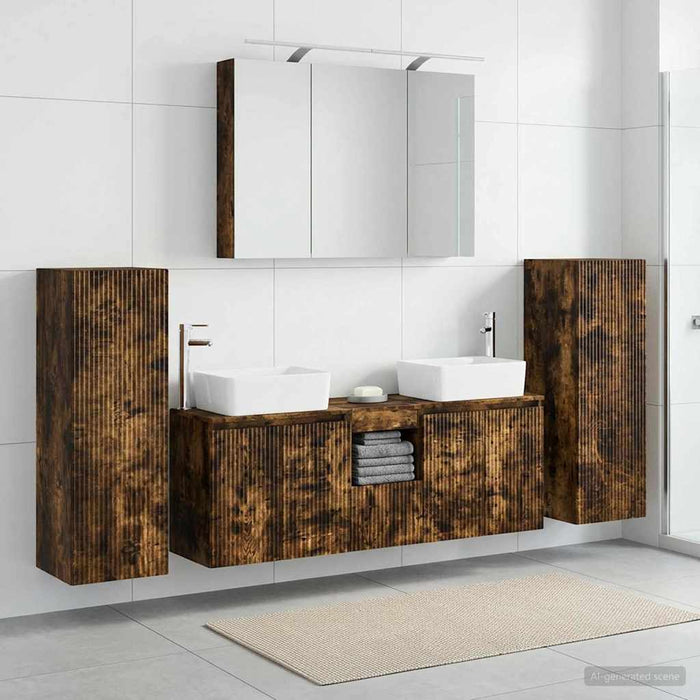 Set de mobilier pentru baie 6 pcs Stejar fumuriu WALTI