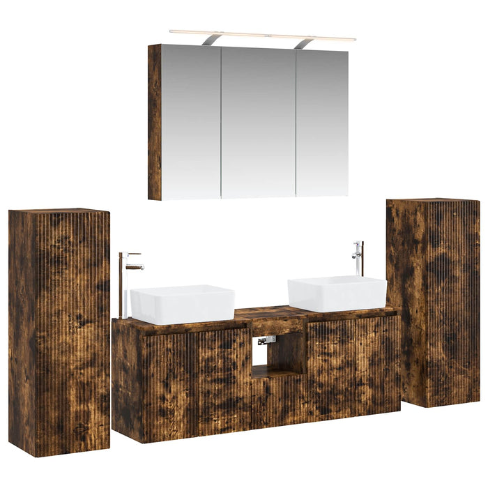 Set de mobilier pentru baie 6 pcs Stejar fumuriu WALTI