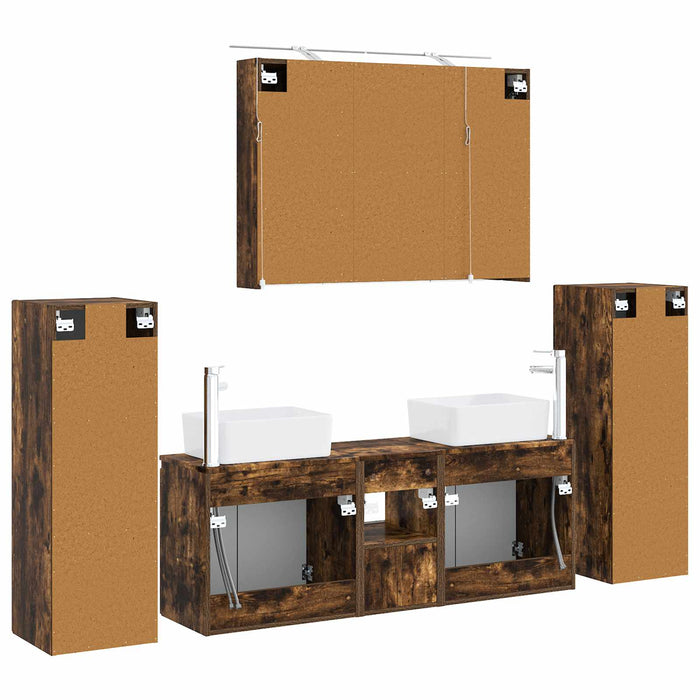 Set de mobilier pentru baie 6 pcs Stejar fumuriu WALTI