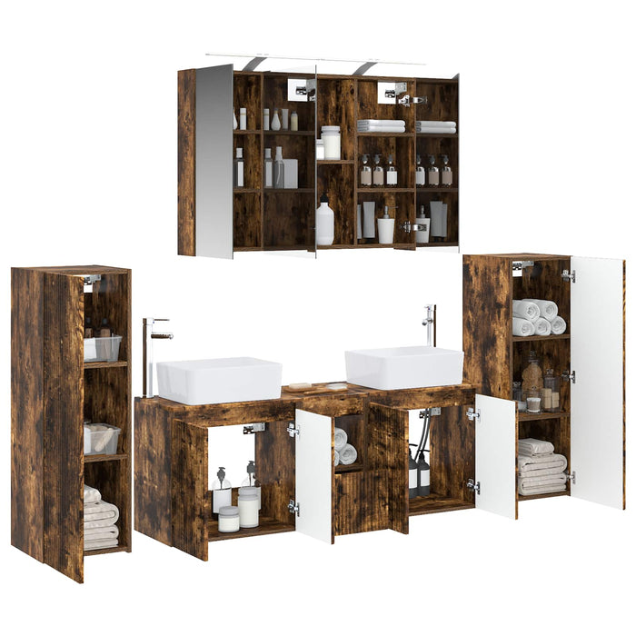 Set de mobilier pentru baie 6 pcs Stejar fumuriu WALTI