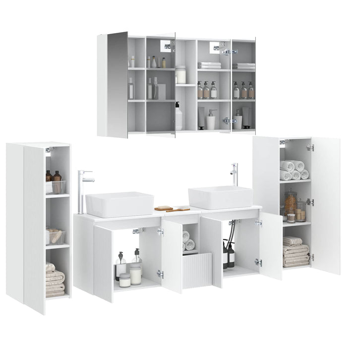 Set de mobilier pentru baie 6 pcs Alb Lemn prelucrat și sticlă WALTI