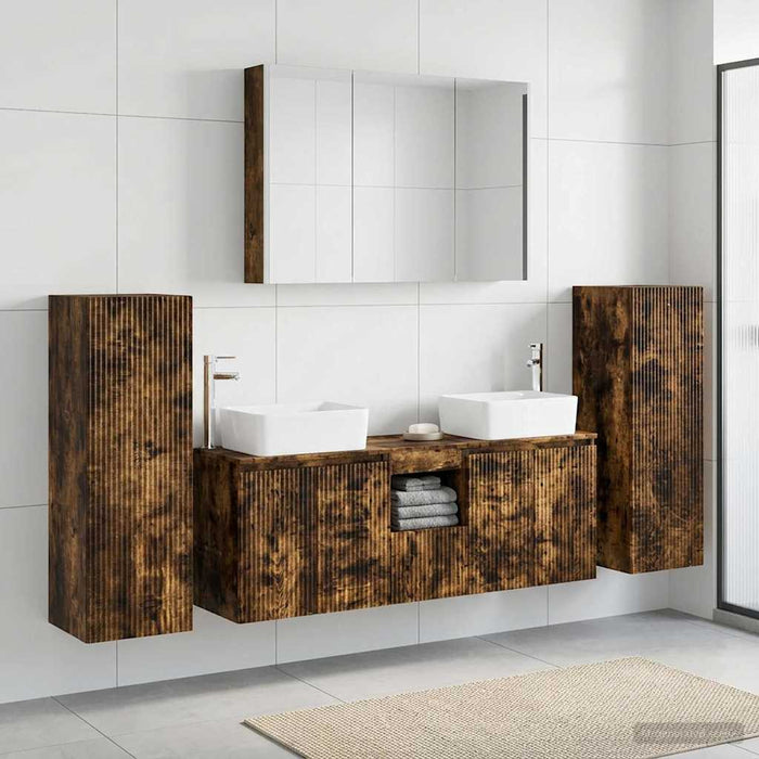 Set de mobilier pentru baie 6 pcs Stejar fumuriu WALTI