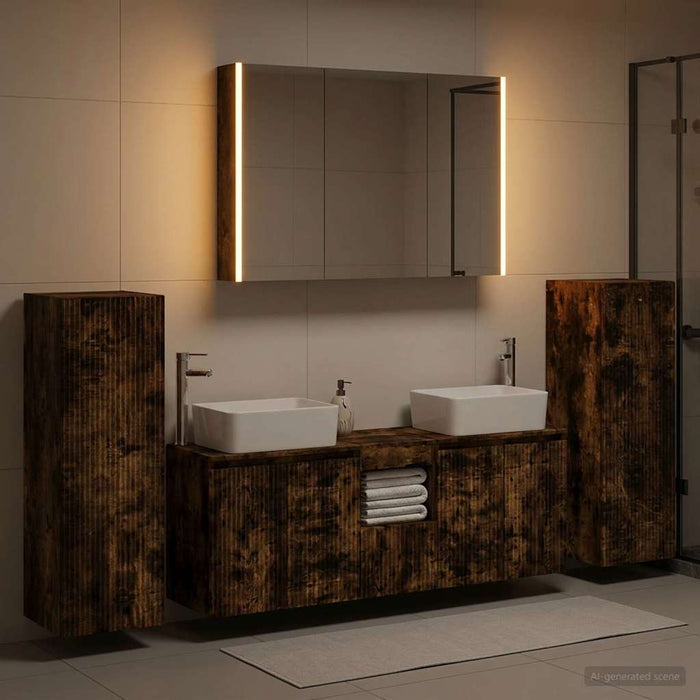 Set de mobilier pentru baie 6 pcs Stejar fumuriu WALTI