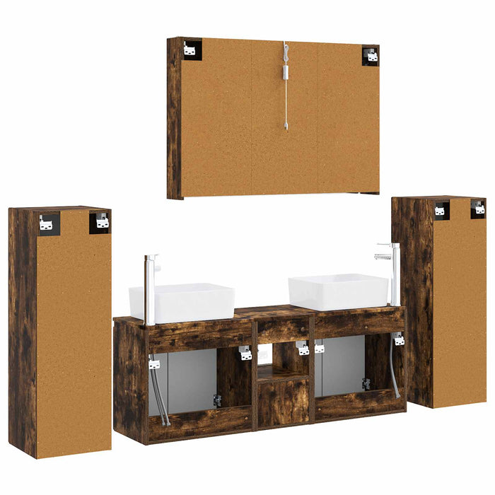 Set de mobilier pentru baie 6 pcs Stejar fumuriu WALTI