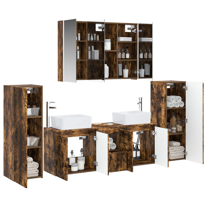 Set de mobilier pentru baie 6 pcs Stejar fumuriu WALTI