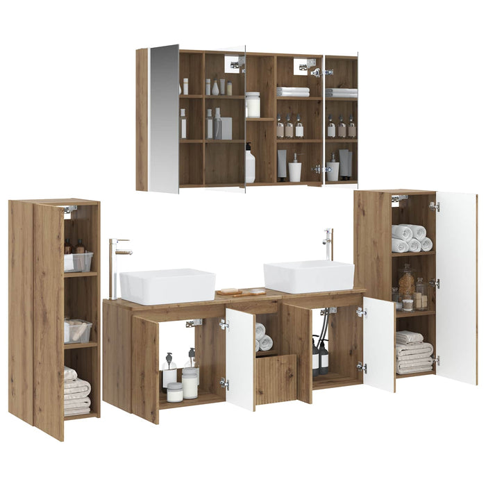 Set de mobilier pentru baie 6 pcs Stejar Artizanal WALTI