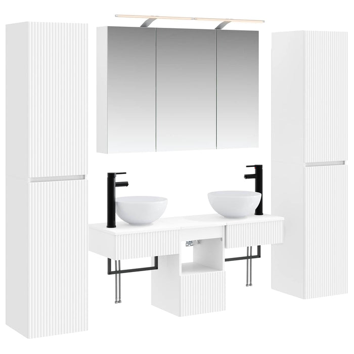 Set de mobilier pentru baie 6 pcs Alb Lemn prelucrat și sticlă WALTI