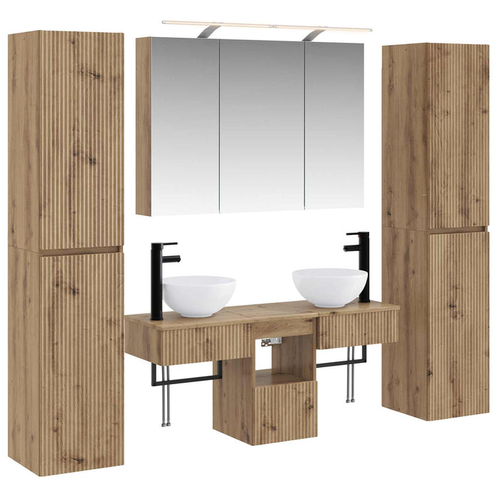 Set de mobilier pentru baie 6 pcs Stejar Artizanal WALTI
