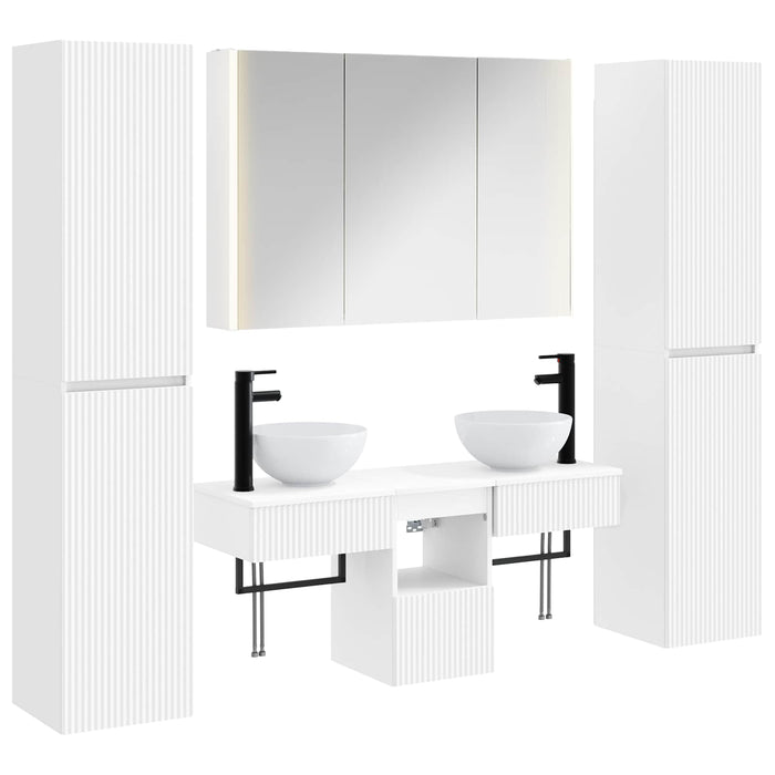 Set de mobilier pentru baie 6 pcs Alb Lemn prelucrat și sticlă WALTI