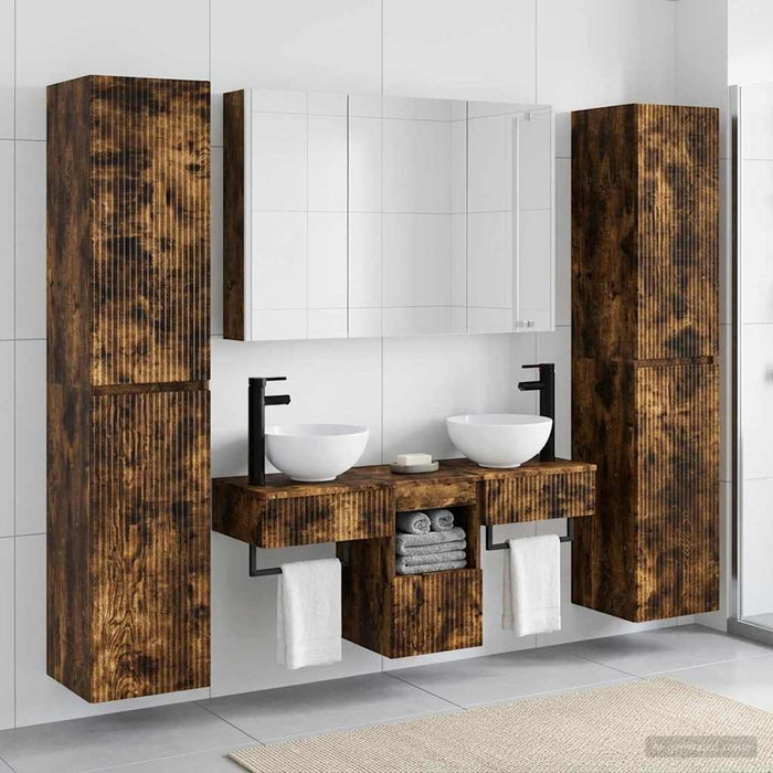 Set de mobilier pentru baie 6 pcs Stejar fumuriu WALTI