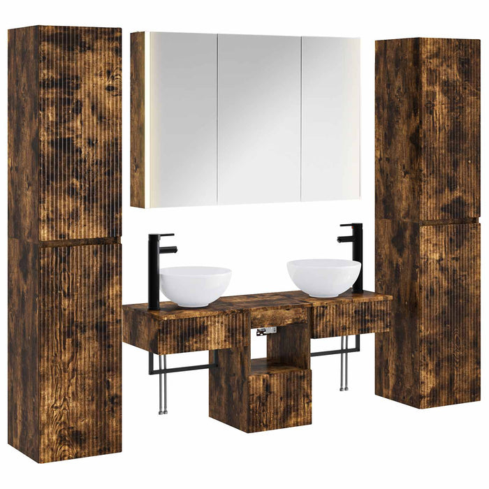 Set de mobilier pentru baie 6 pcs Stejar fumuriu WALTI