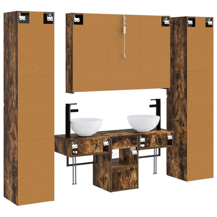 Set de mobilier pentru baie 6 pcs Stejar fumuriu WALTI