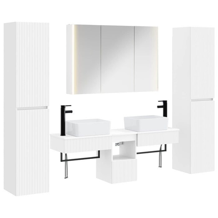 Set de mobilier pentru baie 6 pcs Alb Lemn prelucrat și sticlă WALTI