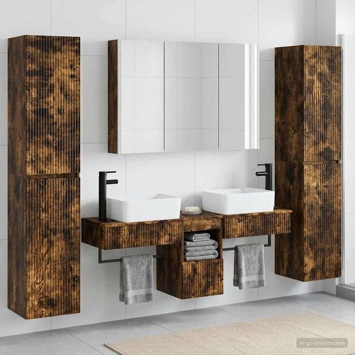 Set de mobilier pentru baie 6 pcs Stejar fumuriu WALTI