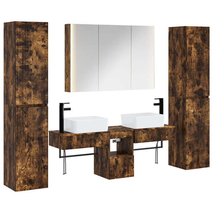 Set de mobilier pentru baie 6 pcs Stejar fumuriu WALTI