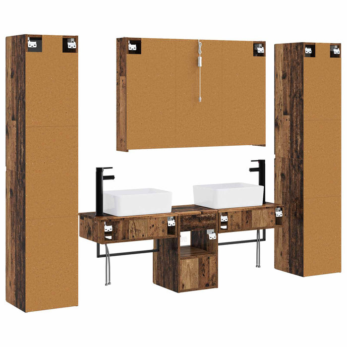 Set de mobilier pentru baie 6 pcs Lemn vechi WALTI