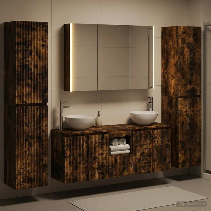 Set de mobilier pentru baie 6 pcs Stejar fumuriu WALTI