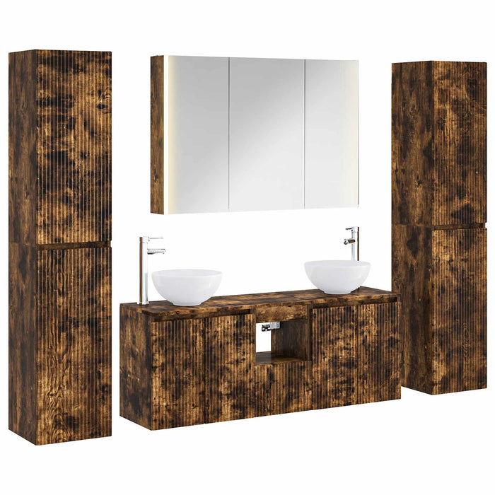 Set de mobilier pentru baie 6 pcs Stejar fumuriu WALTI