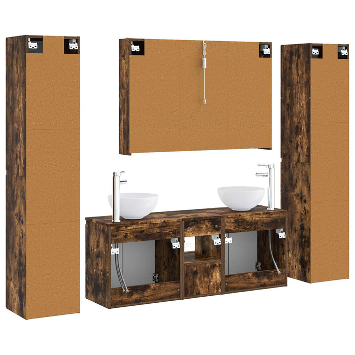 Set de mobilier pentru baie 6 pcs Stejar fumuriu WALTI