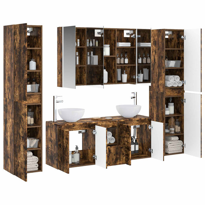 Set de mobilier pentru baie 6 pcs Stejar fumuriu WALTI