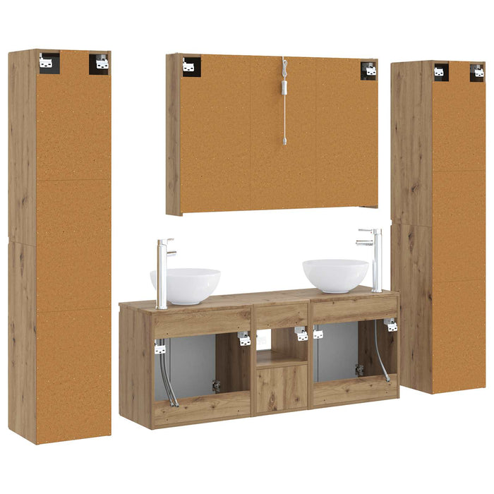 Set de mobilier pentru baie 6 pcs Stejar Artizanal WALTI