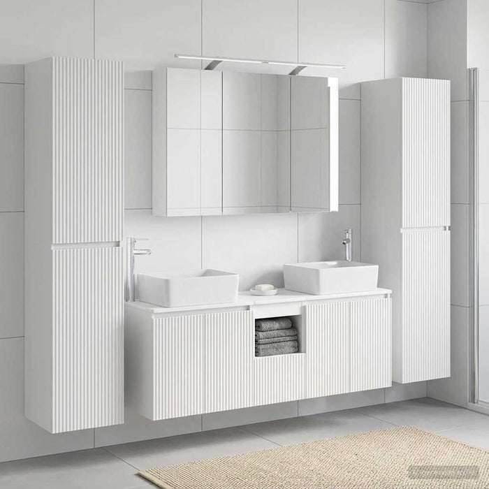 Set de mobilier pentru baie 6 pcs Alb Lemn prelucrat și sticlă WALTI