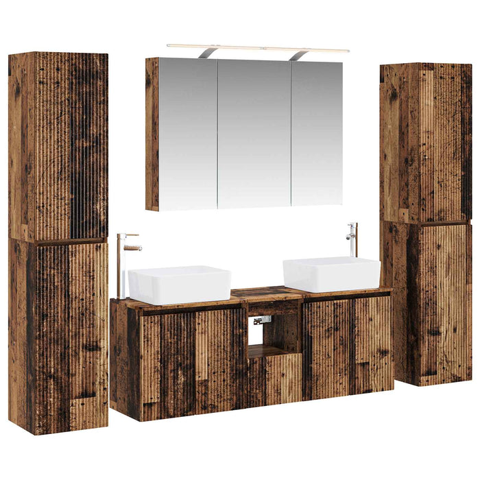 Set de mobilier pentru baie 6 pcs Lemn vechi WALTI