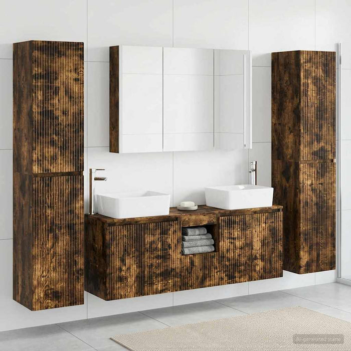 Set de mobilier pentru baie 6 pcs Stejar fumuriu WALTI