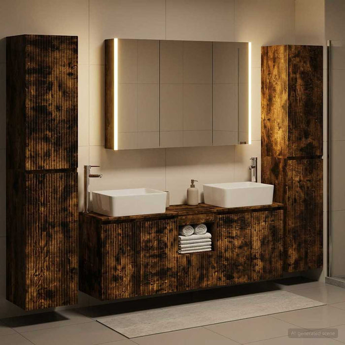 Set de mobilier pentru baie 6 pcs Stejar fumuriu WALTI