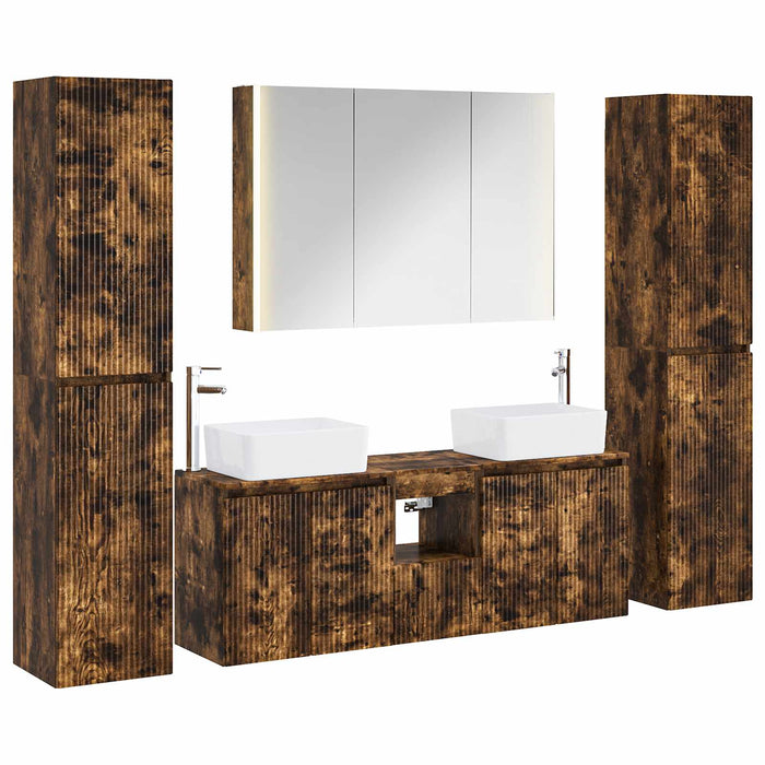 Set de mobilier pentru baie 6 pcs Stejar fumuriu WALTI
