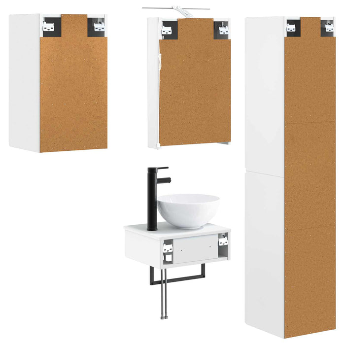 Set de mobilier pentru baie 5 pcs Alb Lemn prelucrat și sticlă WALTI