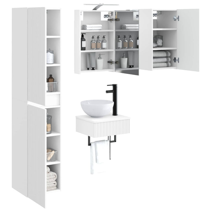 Set de mobilier pentru baie 5 pcs Alb Lemn prelucrat și sticlă WALTI