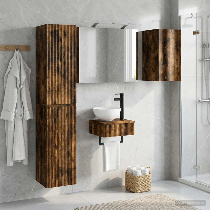 Set de mobilier pentru baie 5 buc. Stejar fumuriu WALTI