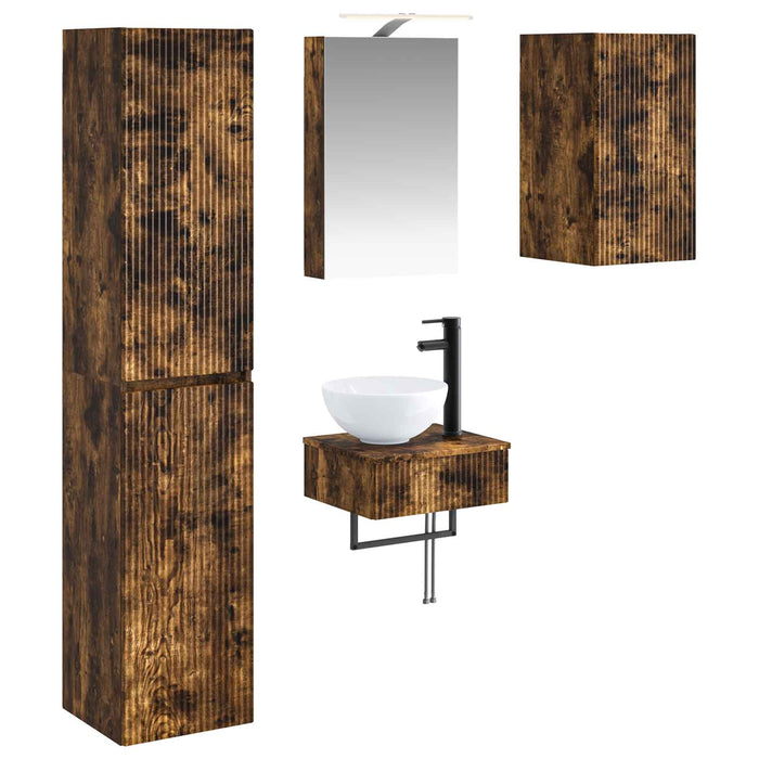 Set de mobilier pentru baie 5 pcs Stejar fumuriu WALTI
