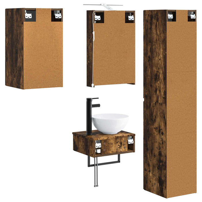 Set de mobilier pentru baie 5 pcs Stejar fumuriu WALTI