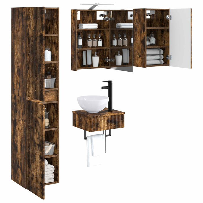 Set de mobilier pentru baie 5 pcs Stejar fumuriu WALTI