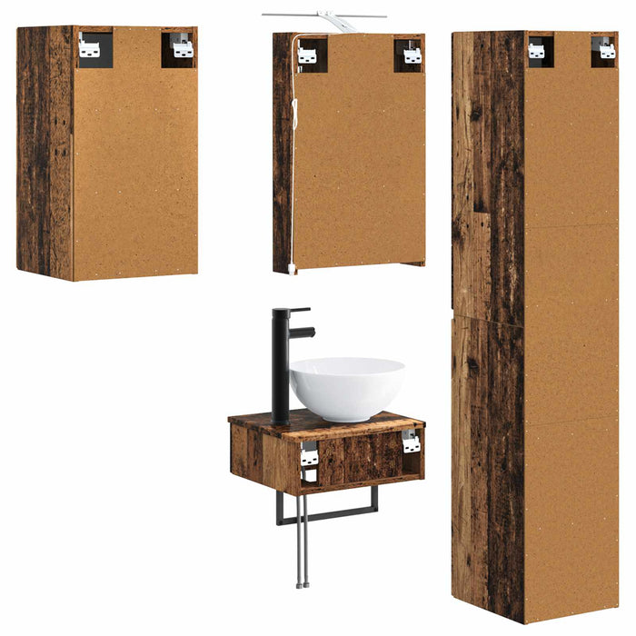 Set de mobilier pentru baie 5 pcs Lemn vechi WALTI