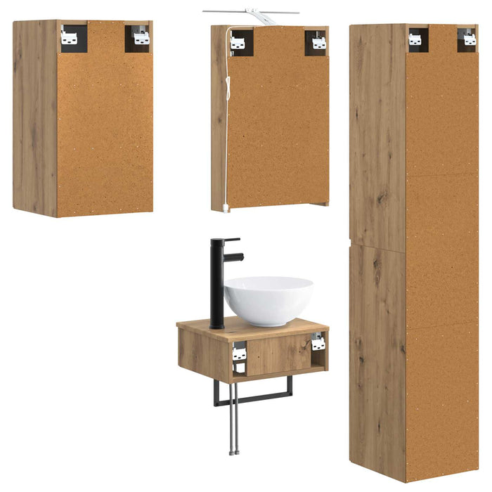 Set de mobilier pentru baie 5 pcs Stejar Artizanal WALTI
