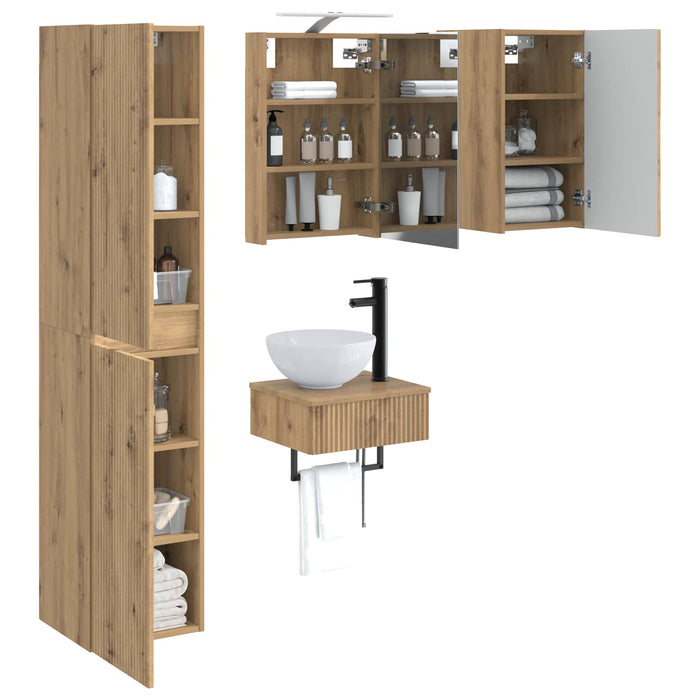 Set de mobilier pentru baie 5 pcs Stejar Artizanal WALTI
