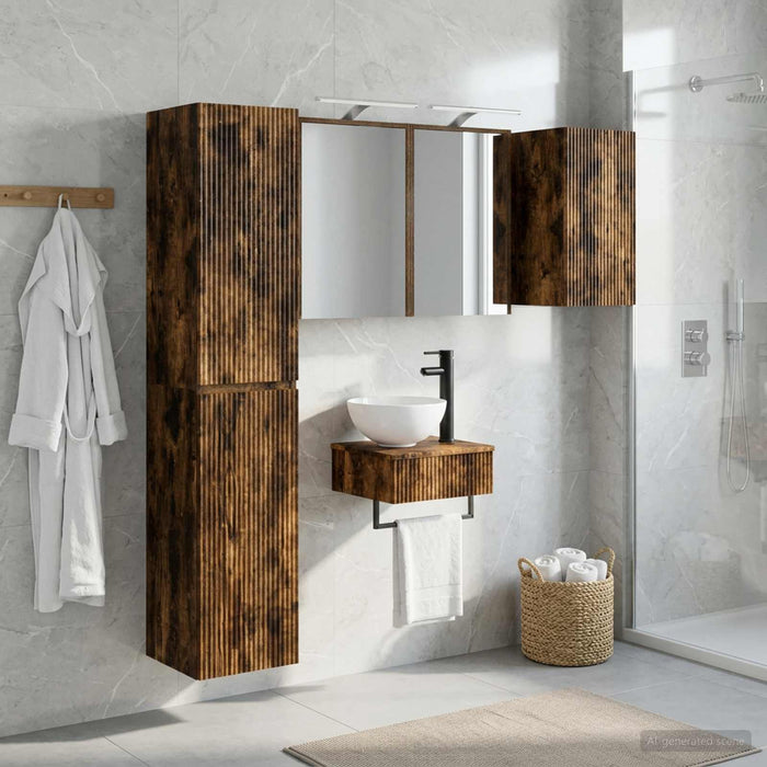 Set de mobilier pentru baie 5 buc. Stejar fumuriu WALTI