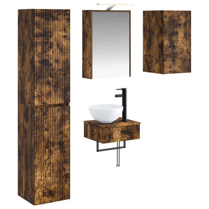Set de mobilier pentru baie 5 pcs Stejar fumuriu WALTI