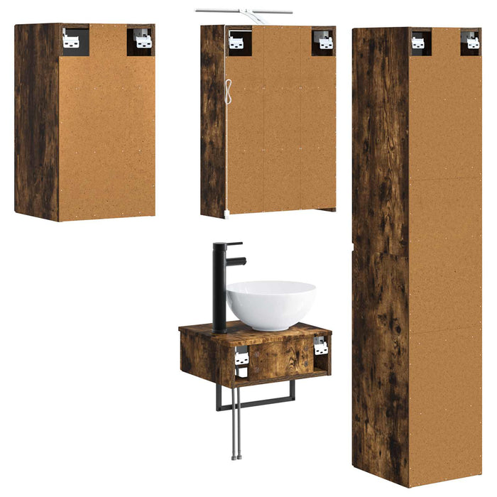 Set de mobilier pentru baie 5 pcs Stejar fumuriu WALTI