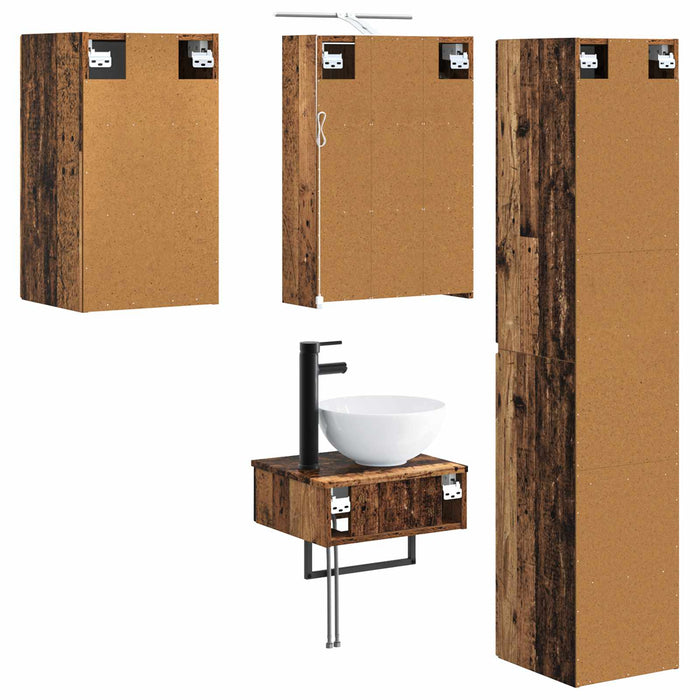 Set de mobilier pentru baie 5 pcs Lemn vechi WALTI