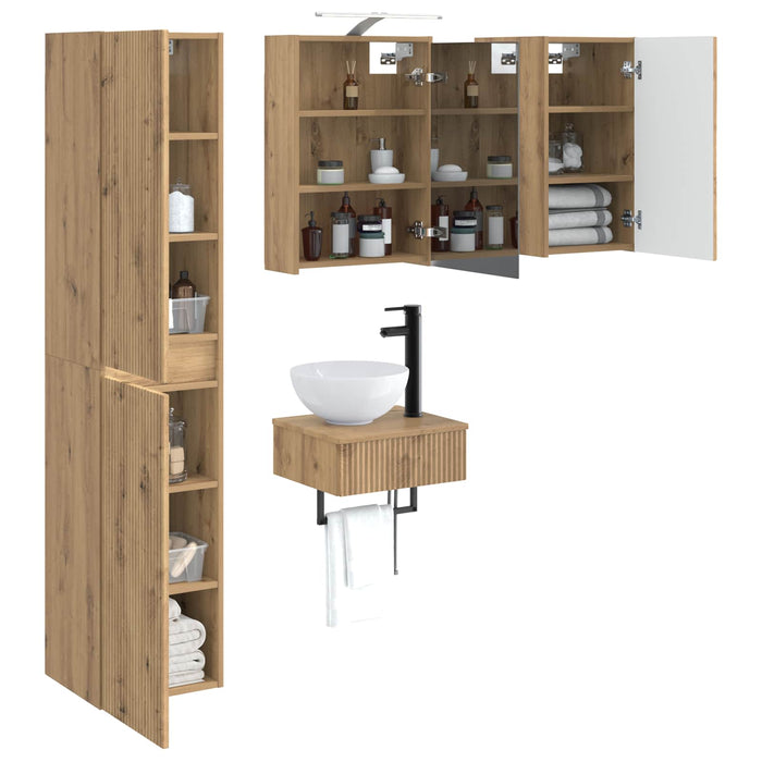 Set de mobilier pentru baie 5 pcs Stejar Artizanal WALTI