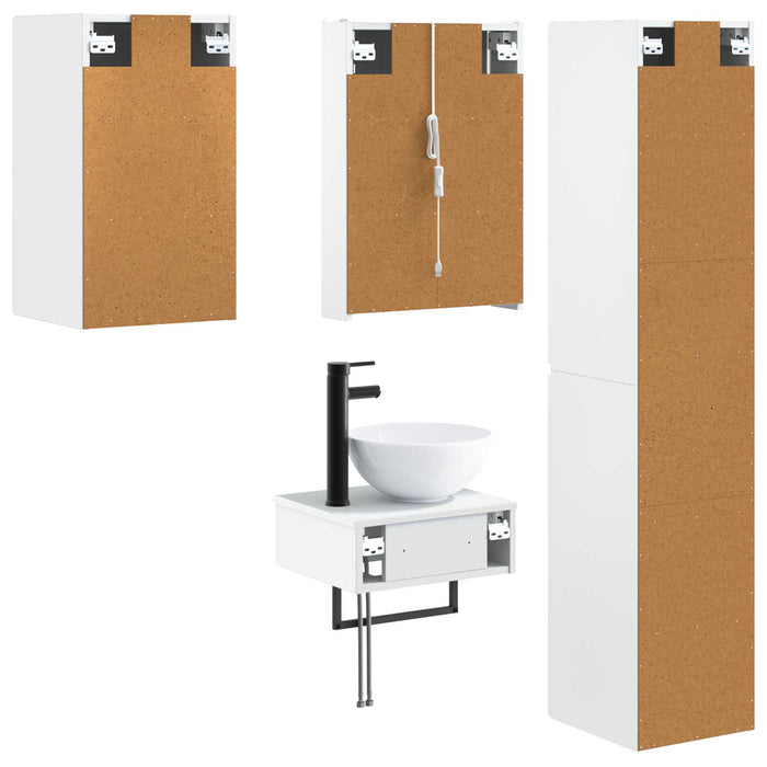 Set de mobilier pentru baie 5 pcs Alb Lemn prelucrat și sticlă WALTI